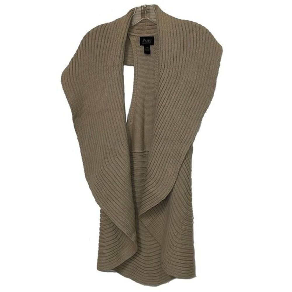 Pure Handknit Tan Knit Cotton Cardigan Sweater Vest Womens Small / Medium